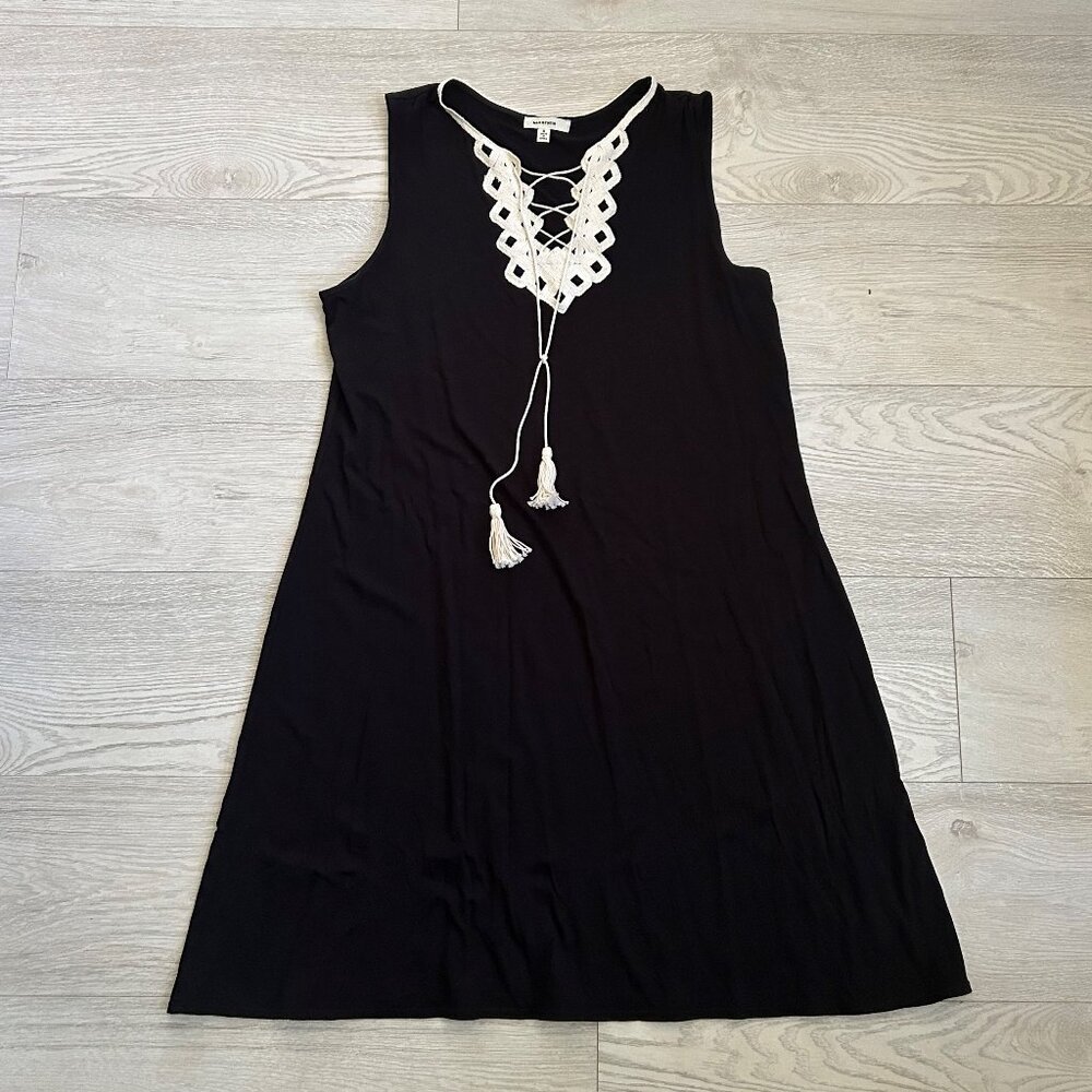 Max Studio Lace-Up Crochet Neck Tassels Sleeveless Dress - Picture 11 of 16